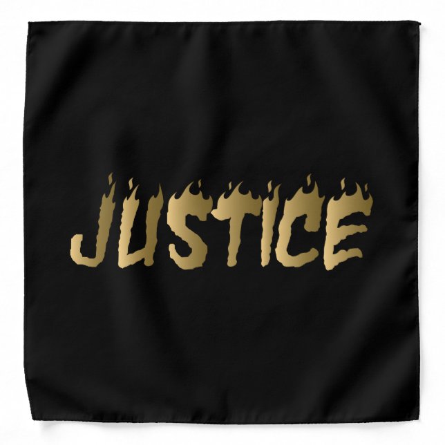 3D Justice Gold Burning Lettering Black Bandana (Front)
