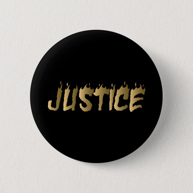 3D Justice Gold Burning Lettering Black Button (Front)