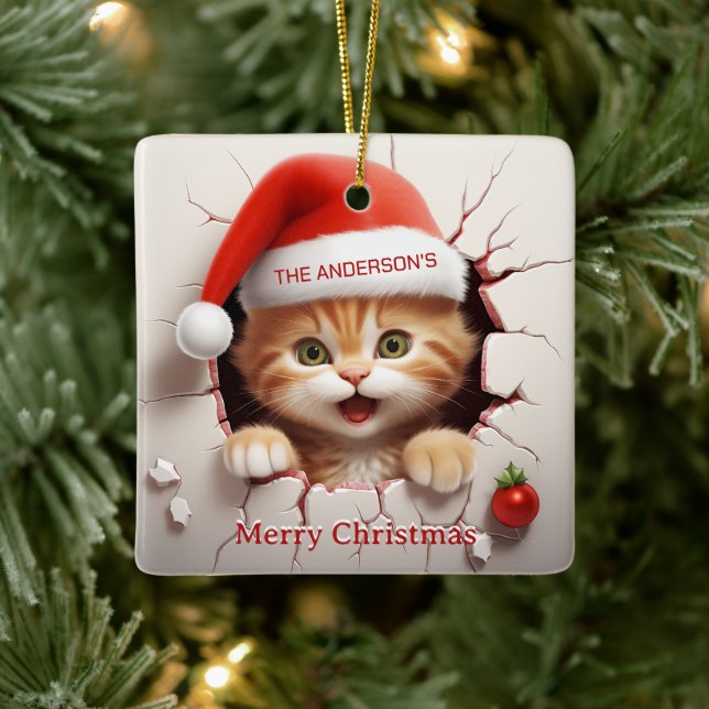 3D Kitten Christmas Ceramic Ornament (Tree)