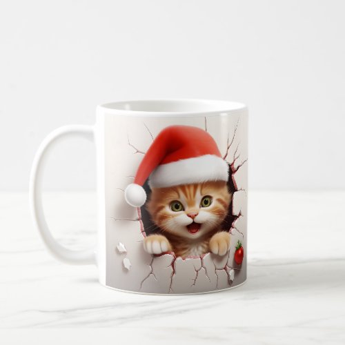 3D Kitten Christmas  Coffee Mug