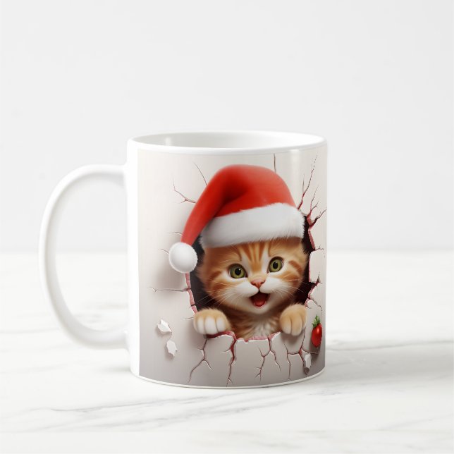 3D Kitten Christmas  Coffee Mug (Left)