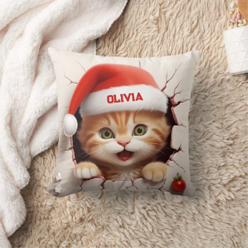 3D Kitten Christmas Throw Pillow