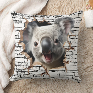 3D Koala Wall Break Art – Realistic Safari Throw Pillow