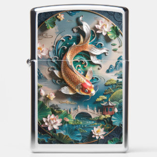 3D Koi Fish Painting Zippo Lighter