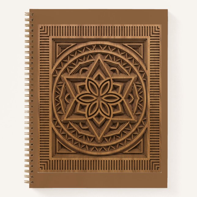 3D Layered Geometric Mandala Wood Carved Journal (Front)
