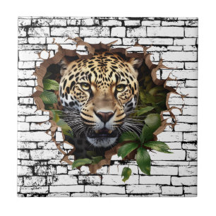 3D Leopard Wall Break Art – Realistic Safari Ceramic Tile