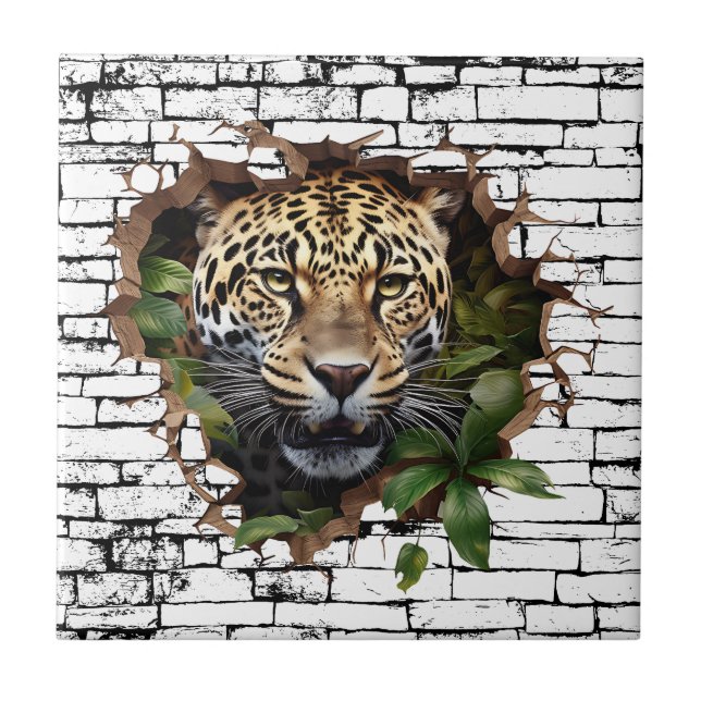 3D Leopard Wall Break Art – Realistic Safari Ceramic Tile (Front)