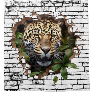 3D Leopard Wall Break Art – Realistic Safari Shower Curtain