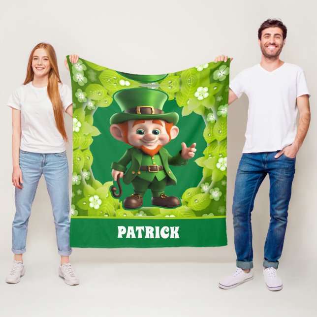 3D Leprechaun St. Patrick's Day Personalized Kids Fleece Blanket (In Situ)
