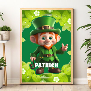 3D Leprechaun St. Patrick's Day Personalized Kids Poster