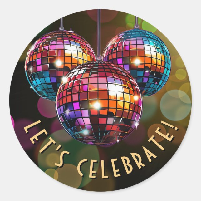 3D Let's Celebrate Colorful Classic Round Sticker (Front)