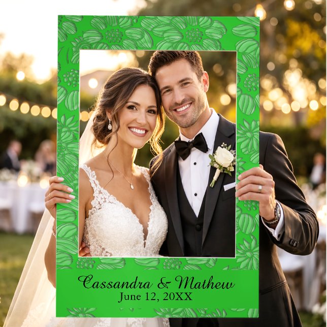 3D Lime Green Daisies Personalized Wedding Photo Selfie Frame (Wedding)