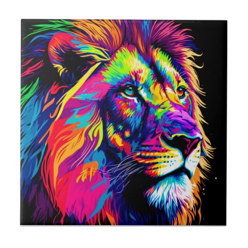 3d Lion Portrait Digital Art Ceramic Tile