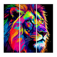 3d Lion Portrait Digital Art Triphych