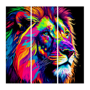 3d Lion Portrait Digital Art Triphych