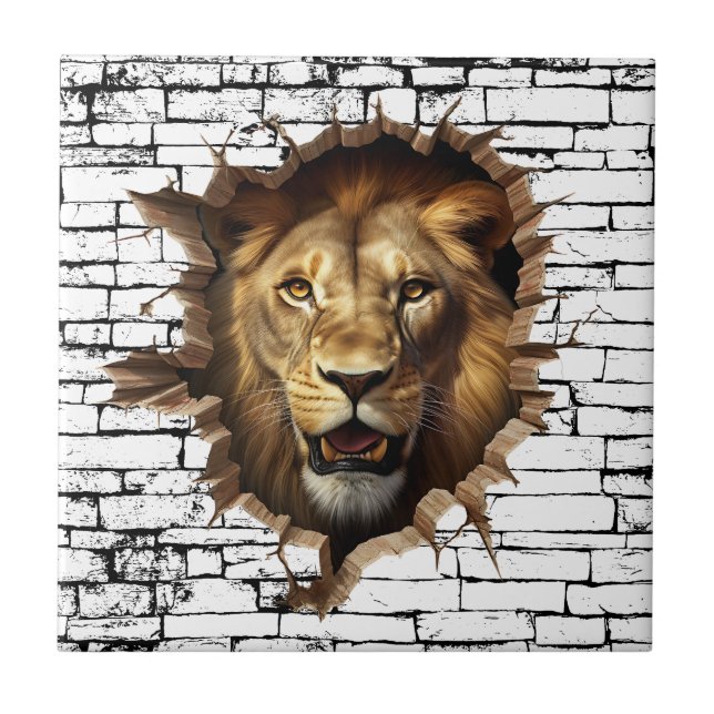 3D Lion Wall Break Art – Realistic Safari Ceramic Tile (Front)