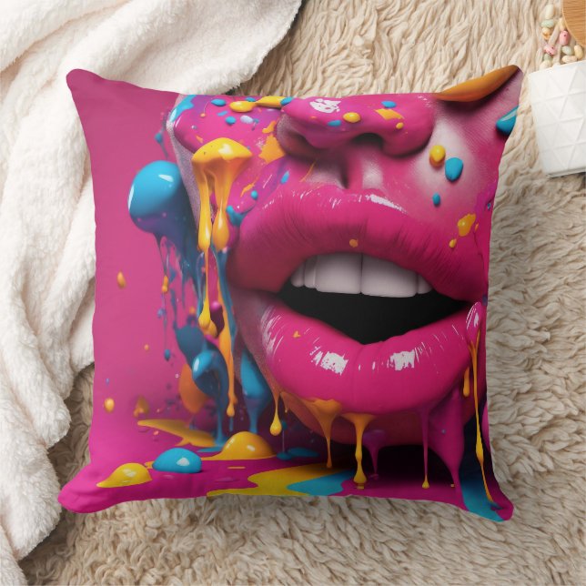 3D Lips - Throw Pillow (Blanket)