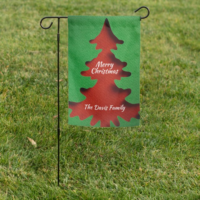 3d Look Christmas Tree Green Red Personalized Garden Flag (In SItu)