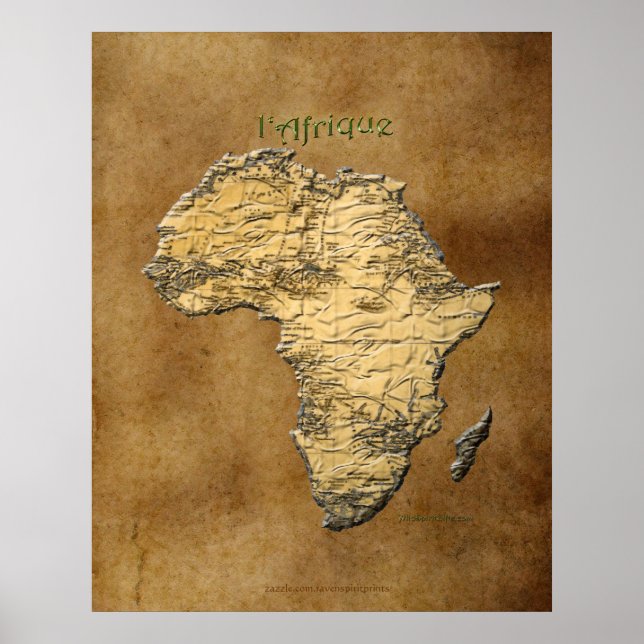 3D-look Map of Africa on Parchment-effect Poster (Front)