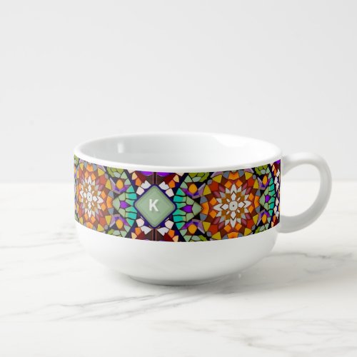 3D Look Mosaic Kaleidoscope Your Initial Colorful Soup Mug
