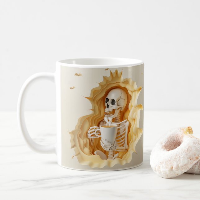 3D Look Printed Skeleton with Coffee Mug (With Donut)
