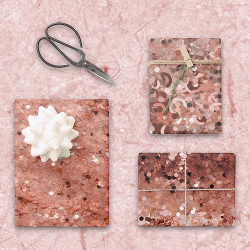 3D look Rose Gold Glitter Sequins  Wrapping Paper Sheets
