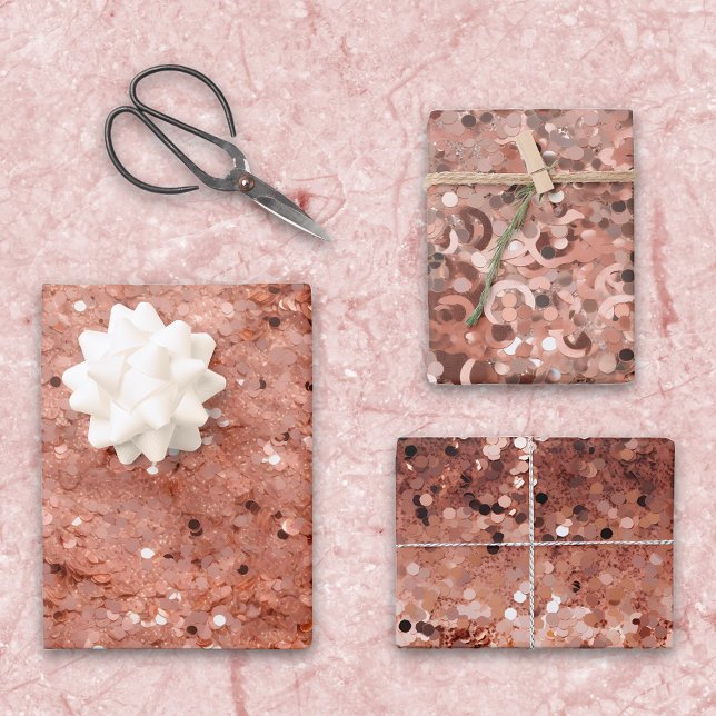 3D look Rose Gold Glitter Sequins  Wrapping Paper Sheets (Creator Uploaded)
