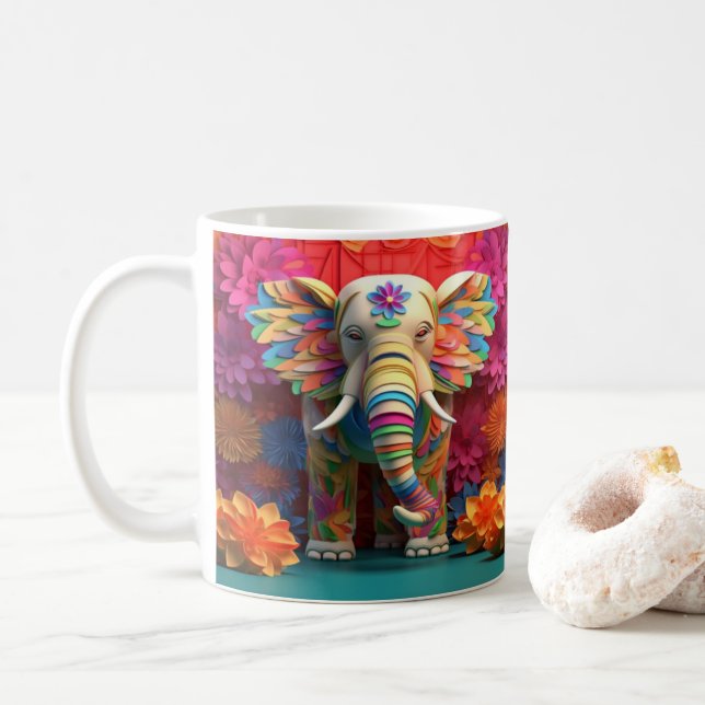 3D Looking Printed Colorful Elephant Coffee Mug (With Donut)