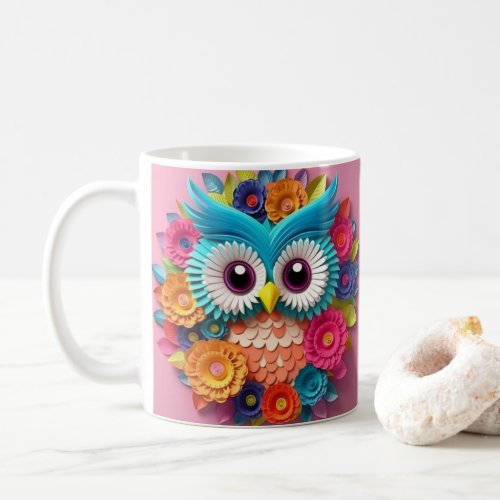 3D Looking Printed Colorful Owl Coffee Mug