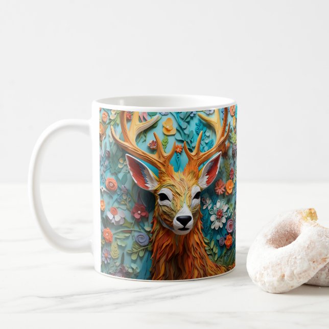 3D Looking Printed Deer Buck Coffee Mug (With Donut)