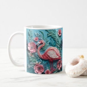 3D Looking Printed Tropical Pink Flamingo Coffee Mug