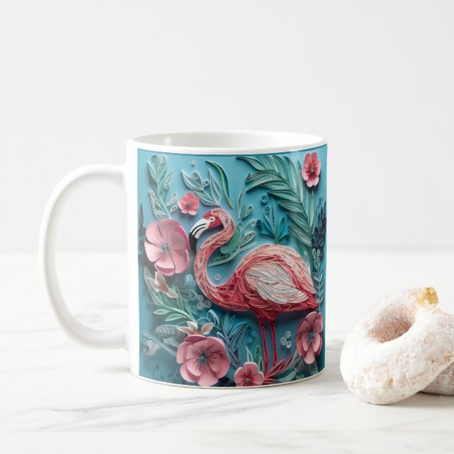 3D Looking Printed Tropical Pink Flamingo Coffee Mug (With Donut)