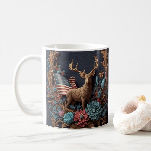 3D Looking Printed USA Flag Deer Buck Coffee Mug