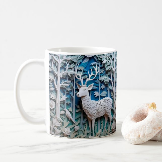 3D Looking Printed White Deer Buck Coffee Mug (With Donut)