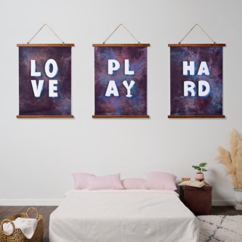 3D LOVE PLAY HARD Marble Watercolor handwritten Hanging Tapestry