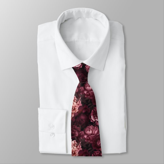3d lush peony blooms  neck tie (Tied)