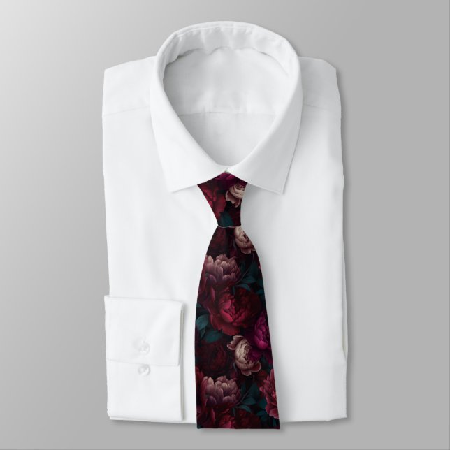 3d lush peony blooms  neck tie (Tied)