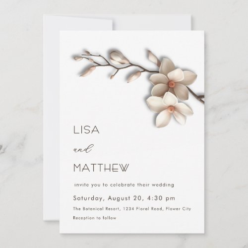 3D Magnolia Flowers Casual Wedding Invitation