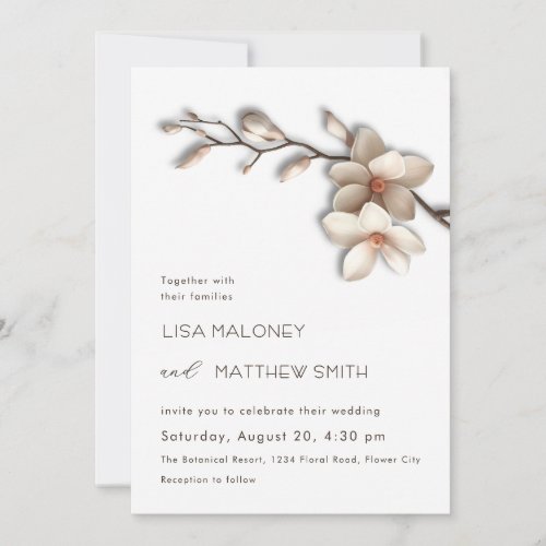 3D Magnolia Flowers Wedding Invitation