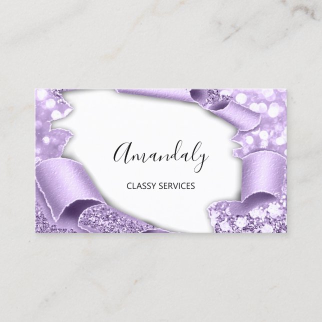 3D Makeup Event Planner Purple Violet Glitter Business Card (Front)