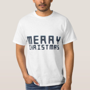 3D Merry Christmas Blue Text Design T-Shirt