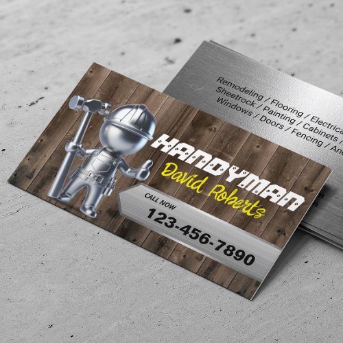 3D Metal Handyman Maintenance Repair Service Wood Business Card