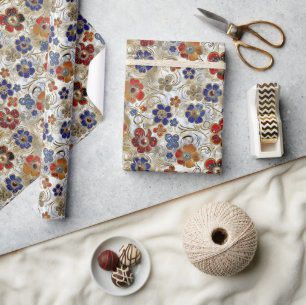 3D Metallic Floral with Gold and Bold Colors Wrapping Paper