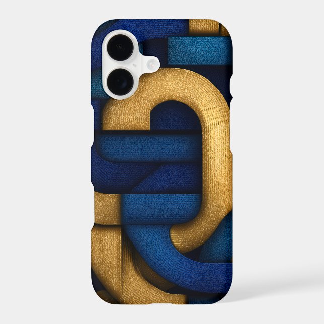 3D Metallic Gold & Navy Weave Rope Pattern Art iPhone Case (Back)