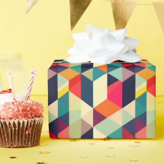 3D Mid Century Modern Geometric Pattern Colorful Wrapping Paper (Birthday Party)