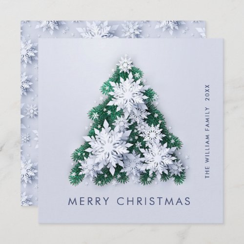 3D Minimalist Snowflakes Christmas Tree Greeting Holiday Card