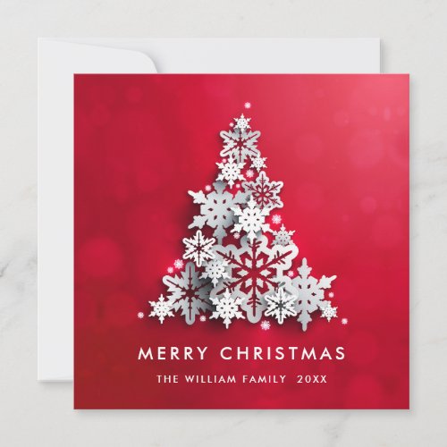 3D Minimalist Snowflakes Christmas Tree Greeting Holiday Card