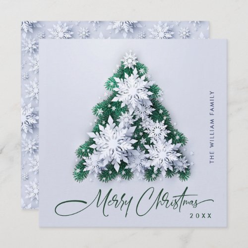 3D Minimalist Snowflakes Christmas Tree Greeting Holiday Card