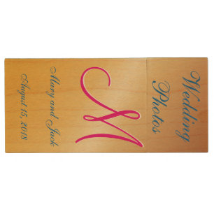 3d Monogram Citrine Wood USB Flash Drive