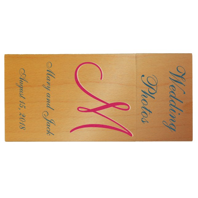 3d Monogram Citrine Wood USB Flash Drive (Front)